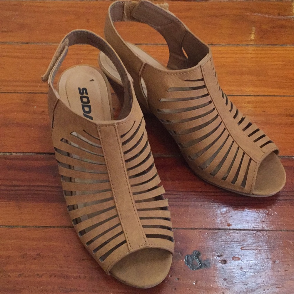 Tan wedge heels